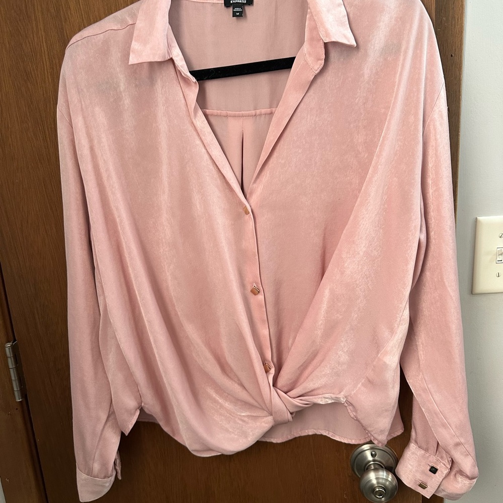 Express Blush Pink Satin Twist-Front Blouse